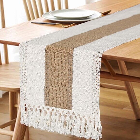 72' Long Pottery Barn Furniture Farmhouse Rustic Macrame Burlap Table Decoration - Picture 5 of 7